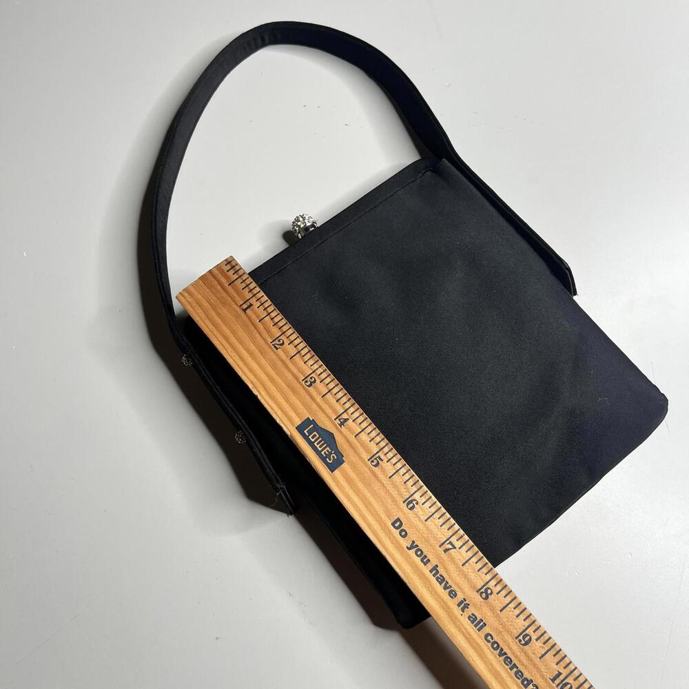Vintage Lewis Top Handle Bag Womens Small Black Satin Rhinestone Purse Evening - Picture 4 of 7